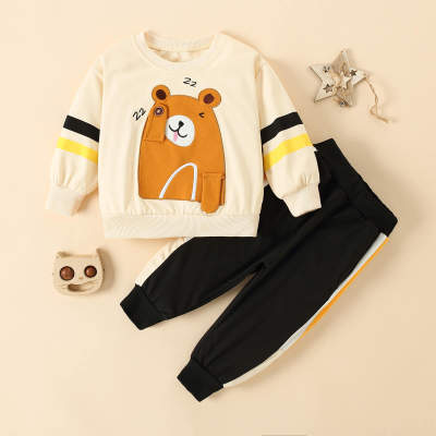 Pantalones y sudadera con capucha y bloques de color con diseño de oso para niños pequeños