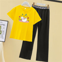 100% cotton t-shirt girls summer ice silk thin stretch trousers suit  Yellow