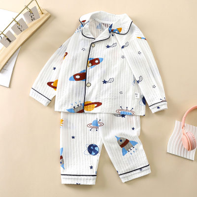 Children's summer pure cotton lapel home clothes suit boy's pajamas home clothes suit