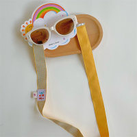 2PCS Cat Eye Sunglasses Fabric Glasses Chain Set Travel Sunshade Sunglasses  White