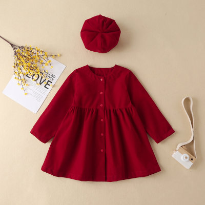 Toddler Girls Sweet Solid Dress & Hat