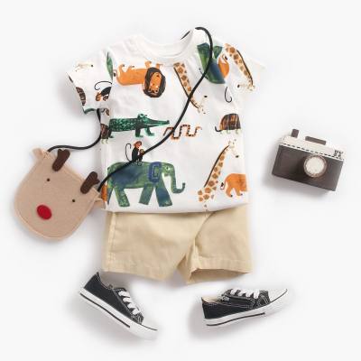 Babykleidung Kinderkleidung Jungen Animal Print Kurzarm T-Shirt + Shorts Zweiteiliges Set Sommer