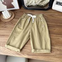 Summer children's clothing for boys, children's cotton washed soft, medium and large children's cropped pants shorts shorts  Khaki