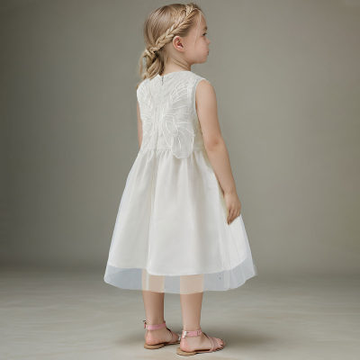 Toddler girl's lace top with white gauze skirt butterfly wings sleeveless dress