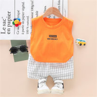 Toddler Boy Letter Print Wing Pattern Sleeveless Top & Plaid Shorts  Orange