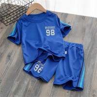 New summer children's basketball suits boys sportswear quick-drying clothes medium and large children's short-sleeved shorts two-piece suit  Blue
