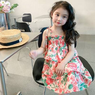Girls skirt flower wrinkled cake skirt one piece princess skirt 24 summer new foreign trade children's clothing