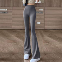 High waist slimming flared pants fat MM plus size women's solid color trousers age-reducing casual pants  Gray