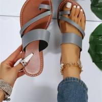 Women's sandals large size women's shoes new fashion spring and summer European and American flat heel toe  Gray