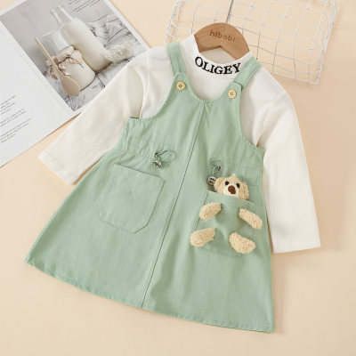 Toddler Girl 3D Bear Decor Color-block Dress