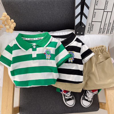 Dropshipping boys' casual pants, shorts, summer clothes, children's lapel striped POLO shirts, short-sleeved children's clothing two-piece set