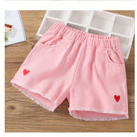 Girls denim shorts summer middle and large children's wear beach pants white outer wear loose hot pants little girls pants  Pink