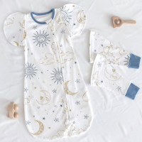 Baby Pure Cotton Allover Moon and Star Pattern Zip-up Sleeping Bag  Blue