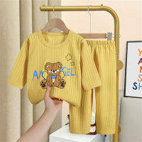 Kinder langärmelige Hosen Heimkleidung Anzüge Unterwäsche aus reiner Baumwolle Baby dünne Pyjamas Pyjamas Klimaanlage Kleidung  Gelb