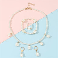 Children's pearl necklace bracelet ring earring jewelry set  Multicolor