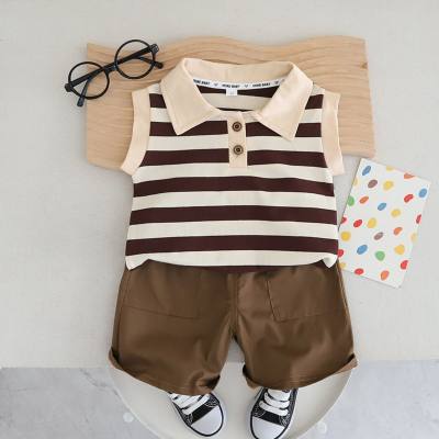 Boys summer sleeveless suit new style lapel striped children's vest short sleeve casual shorts two-piece suit