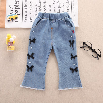 Pantalones casuales de decoración con lazo de color sólido para niños pequeños