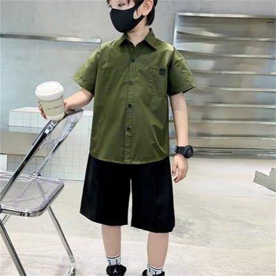 Boys summer clothes, medium and large children's thin shirts, handsome street-style short-sleeved shirts, loose and fashionable