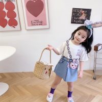 Girls' dress new summer children's style cartoon fake two-piece bag skirt baby mid-length skirt T trend  Blue