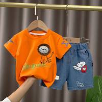 Boys summer short-sleeved suits for little kids and babies handsome sports suits 2024 new infant summer clothes Korean style  Orange