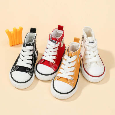 Zapatos de lona de caña alta con cordones de color sólido clásico para niños pequeños