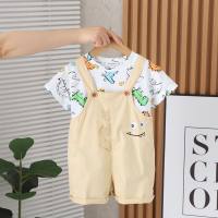 Children's short-sleeved suit printed suspenders baby summer clothes trendy clothes boys summer children's clothing two-piece suit  Beige