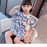 Children's short-sleeved T-shirts for boys and girls, summer clothes for infants, summer short-sleeved 2022 new style loose-fitting tops for children and middle-aged children  Blue