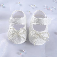 حذاء الأميرة الدانتيل الأبيض للأطفال نعل ناعم  أبيض