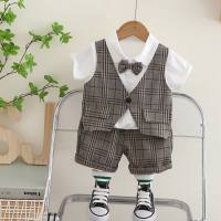 Children's clothing boys and girls summer suits 2024 new children's summer over one year old two-piece suit vest suit  Khaki