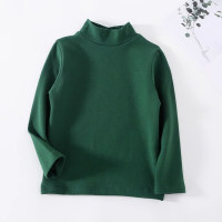 Camisa de fondo de cuello alto, suave y agradable a la piel, informal, de color sólido para niña pequeña  Verde
