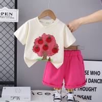 New summer suits for boys and girls, children's fashionable summer T-shirts, short sleeves and shorts, clothes for girls, casual two-piece suits  Beige