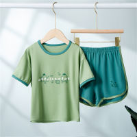 Children's short-sleeved T-shirt suit summer thin loose home clothes  Green