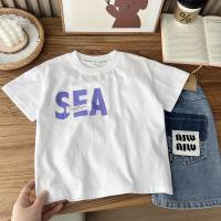 New 2024 Summer Children's Clothing Boys and Children Cotton Korean Style Loose Round Neck Short Sleeve Half Sleeve T-shirt Tops Wholesale  White