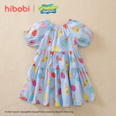 hibobi x SpongeBob Toddler Girls Cute Sweet Printing Bow Knot Decor Dress