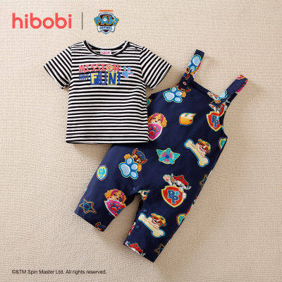 hibobi×PAW Patrol Baby Boy Cartoon Print Stripes Camiseta de algodón de manga corta y pantalón con tirantes
