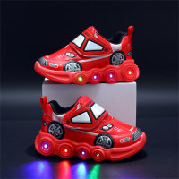 حذاء رياضي بإضاءة LED لسيارة سبايدر مان من الجلد للأطفال  أحمر