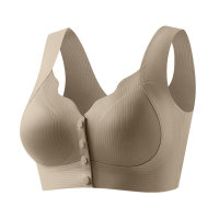 Mother's style front buttoned lifting large size seamless underwear for women gathered breastfeeding anti-sagging vest bra  Coffee