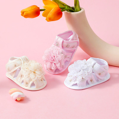 Baby Girl 3D Floral Dcor جوفاء حذاء فيلكرو