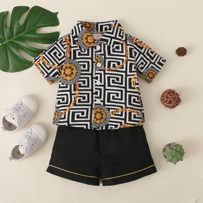 Toddler Boy Shirt Collar Boho Color-block Top & Shorts