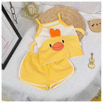 Baby sling suit summer male and female baby home clothes cute vest air-conditioned clothes two-piece vest suit