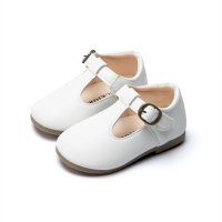 حذاء جلد للأطفال الصغار بلون سادة  أبيض