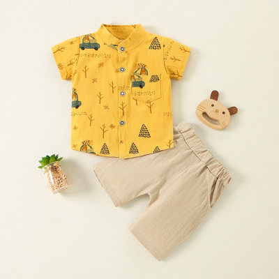 Camiseta y pantalones cortos de oso de dibujos animados de algodón para niños pequeños