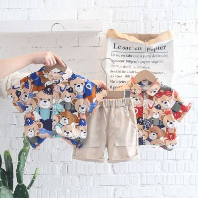 Children's clothing children's suit boys and girls full print cartoon bear shirt shorts breathable cotton summer two-piece suit
