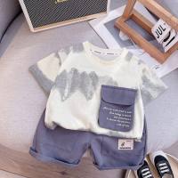 Boys summer short-sleeved suit 2023 new trendy Korean style thin summer suit for children and middle-aged children, trendy and cool two-piece set for boys  Gray
