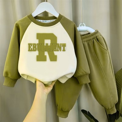 2-Piece Toddler Boy Autumn Casual Letter Contrast Color Stitching Long Sleeves Tops & Pants