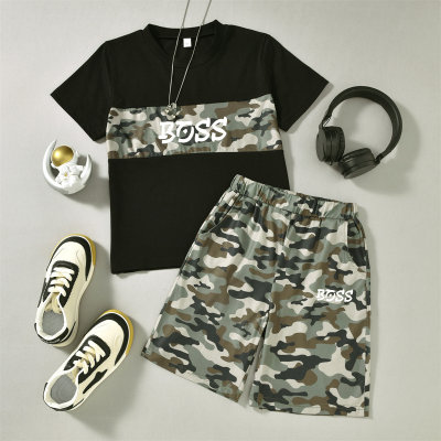Meninos terno de manga curta shorts de duas peças camuflagem esportes menino camiseta casual wear verão