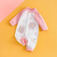 Baby jumpsuit four seasons pure cotton boneless newborn baby robe long-sleeved rompers newborn clothes  Pink