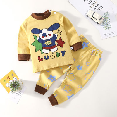 2-piece Toddler Boy Pure Cotton Letter and Dog Printed Long Sleeve Top & Matching Pants