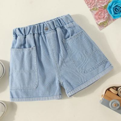 Toddler Girl Pure Cotton Solid Color Denim Shorts