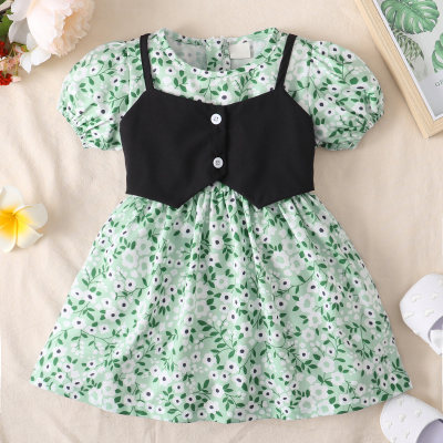 Toddler Girls Vacation Floral Splicing Dress